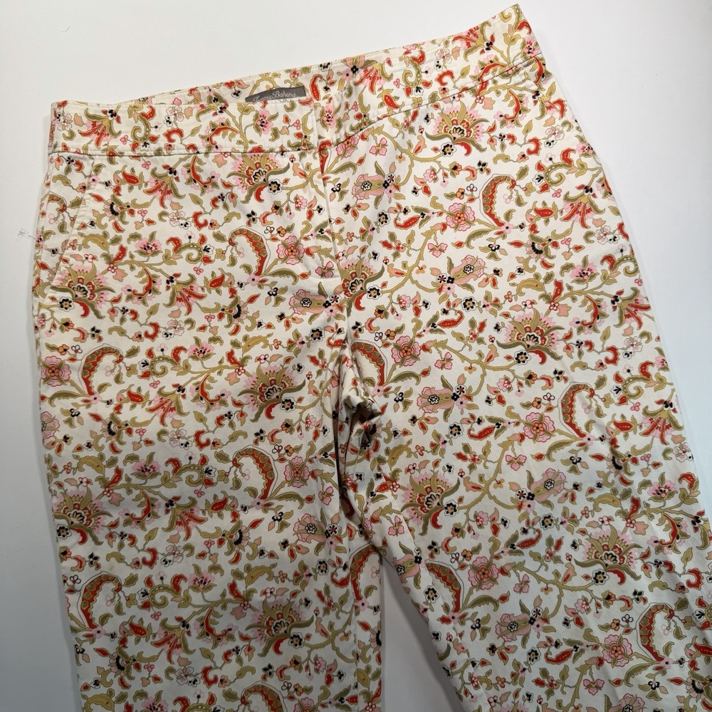 Tommy Bahama Women's 8 Floral Print‎ Capri Red Green Pink Cotton Blend
